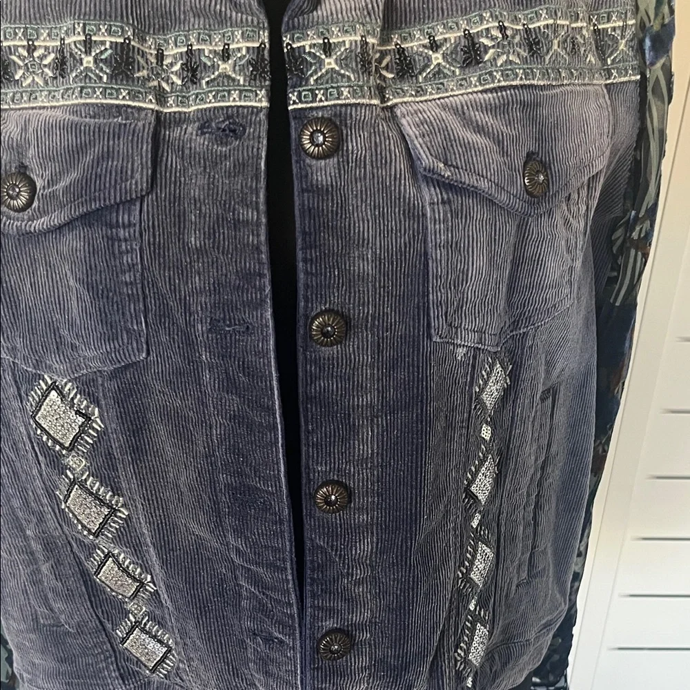 John Mark Jacket Dark Blue Corduroy Beaded Velvet Burnout Sleeves Medium - Picture 13 of 13